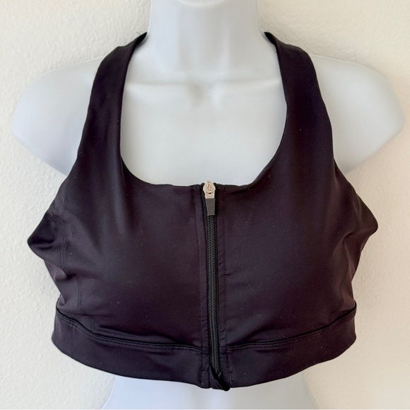 Set of 2 Black Tech Gear Center Zipper Workout Bras Size Large Fitness Running - Picture 2 of 7